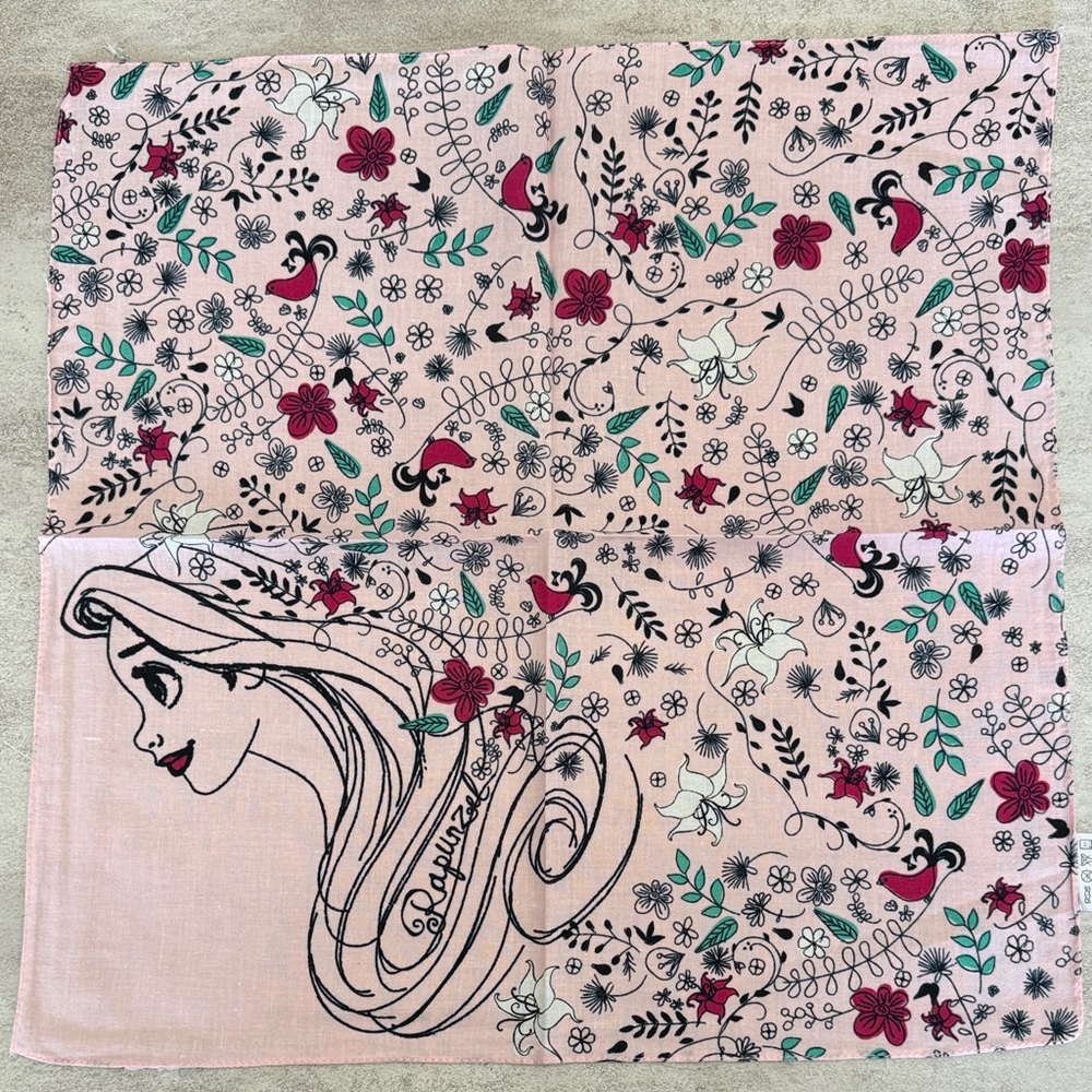Disney Princess Floral Scarf - Pink and Black vintage handkerchief